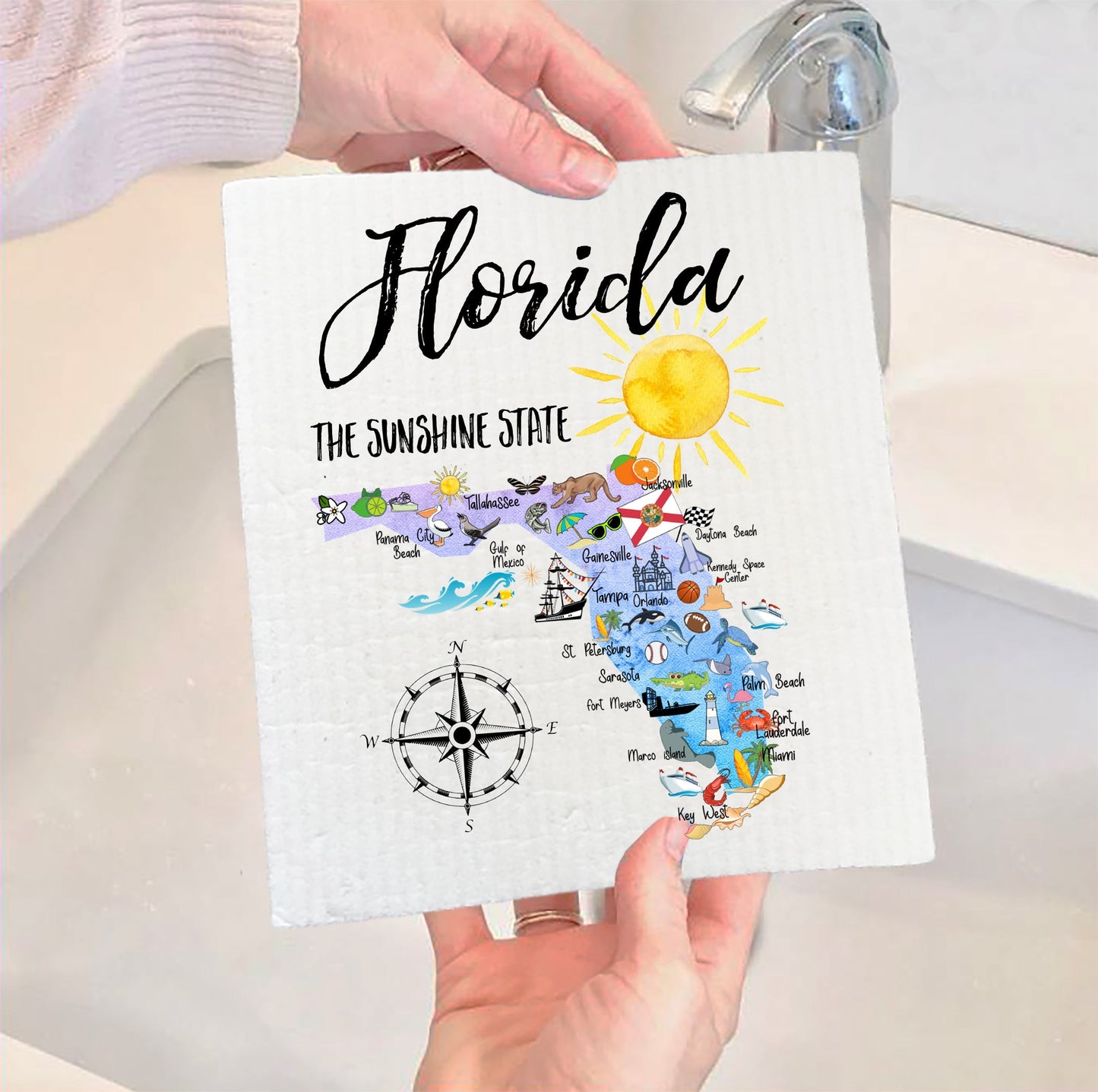 Set of 2 - Florida State Map Souvenir SWEDISH DISH CLOTH