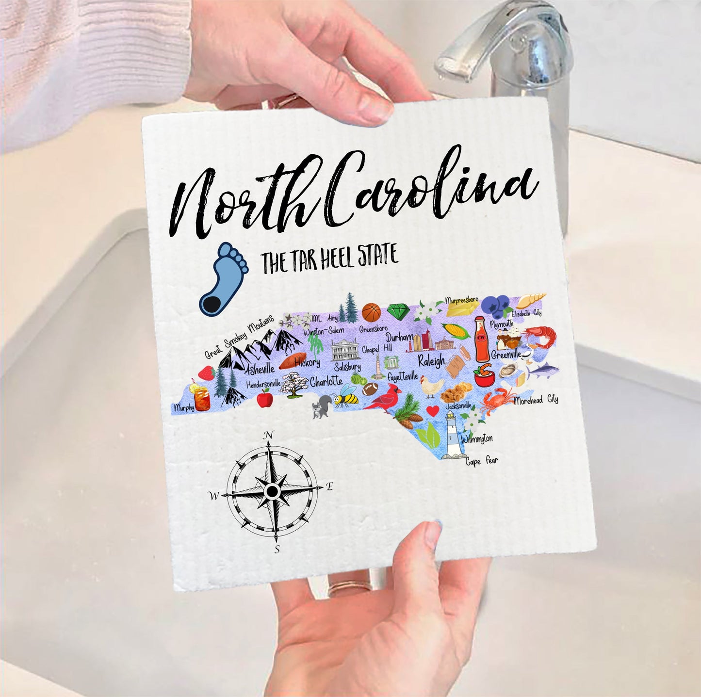 Set of 2 - North Carolina State Map Souvenir SWEDISH DISH CLOTH