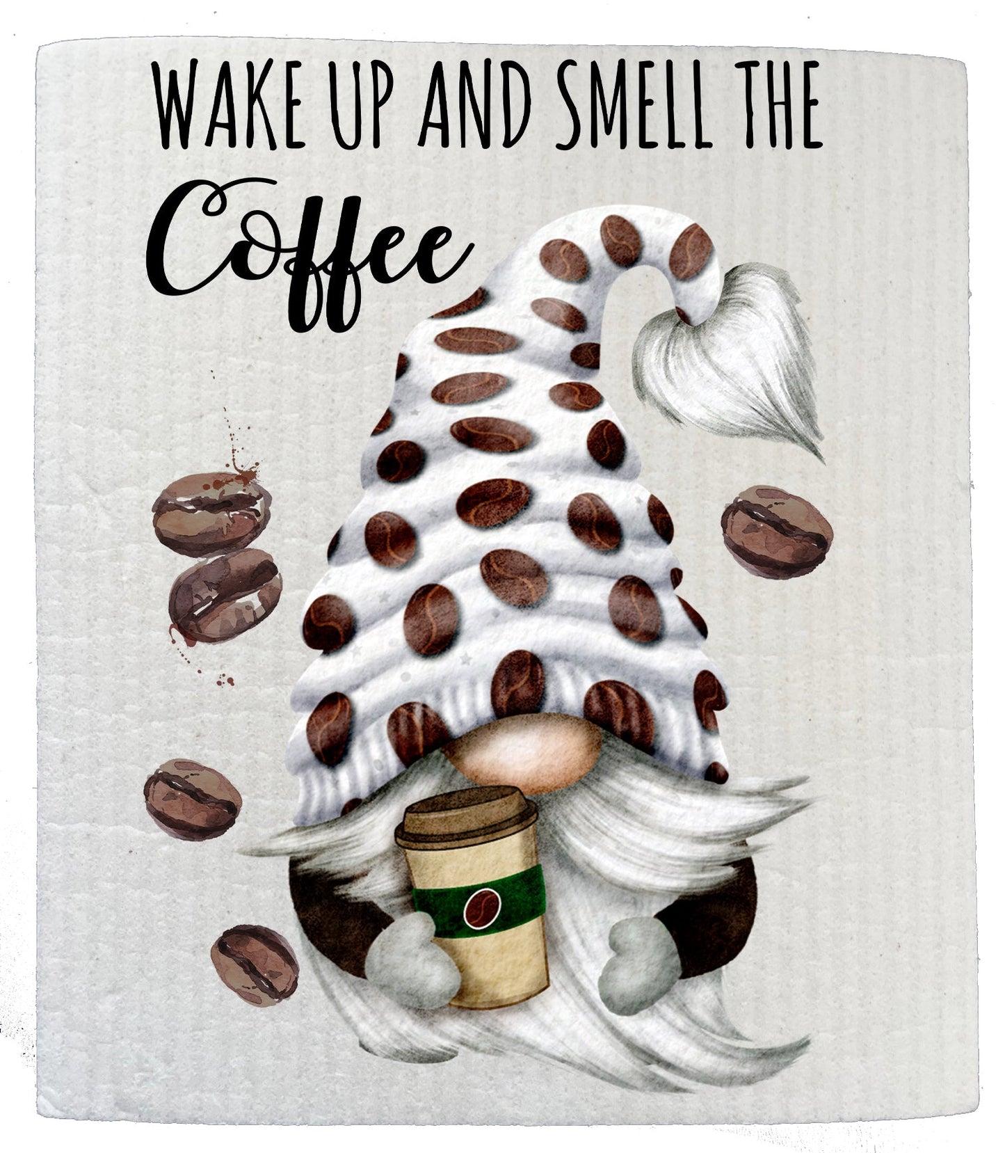 Set of 2 -  Gnome Wake Up and Smell the Coffee Kitchen SWEDISH DISH CLOTH