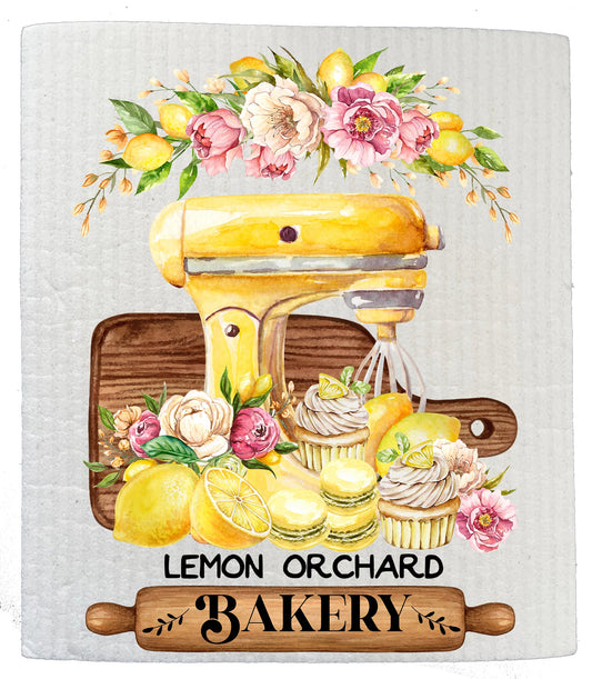 Set of 2 -  Farmhouse Lemon Orchard Bakery Kitchen SWEDISH DISH CLOTH