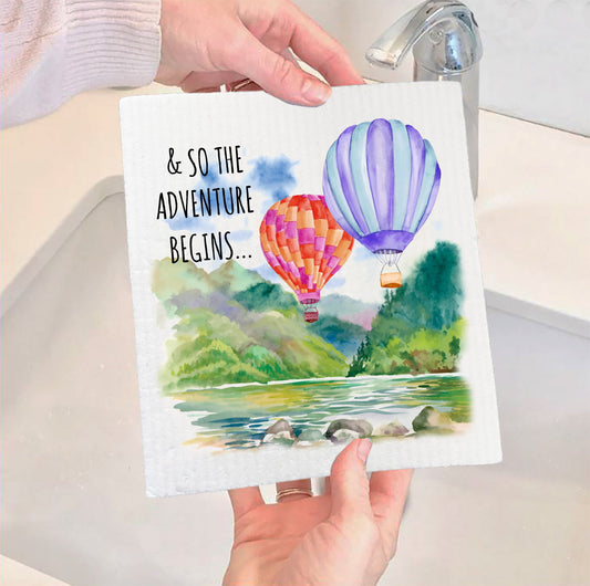 Set of 2 -  Adventure Begins Hot Air Balloons  SWEDISH DISH CLOTH