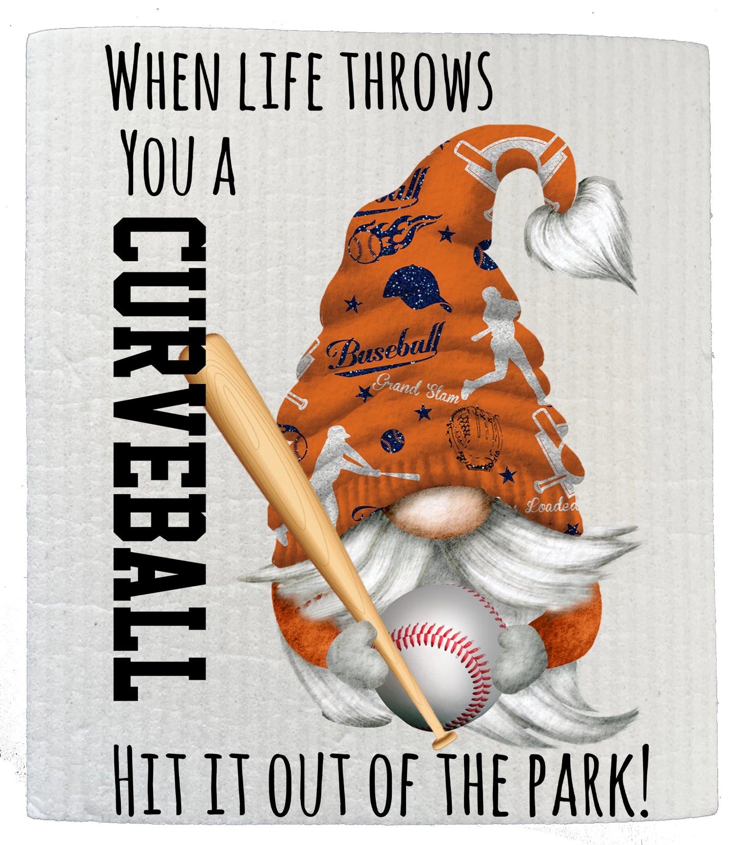 Set of 2 -  Gnome Baseball Orange & Blue Team Colors Kitchen SWEDISH DISH CLOTH