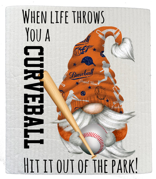 Set of 2 -  Gnome Baseball Orange & Blue Team Colors Kitchen SWEDISH DISH CLOTH