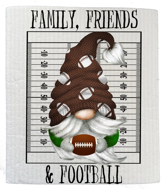 Set of 2 -  Gnome Football Family Friends & Football Kitchen SWEDISH DISH CLOTH