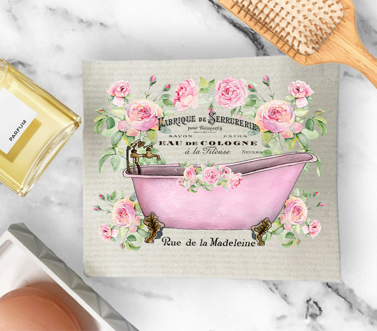 Set of 2 -  Bath & Body French Pink Roses Bathtube SWEDISH BODY CLOTH