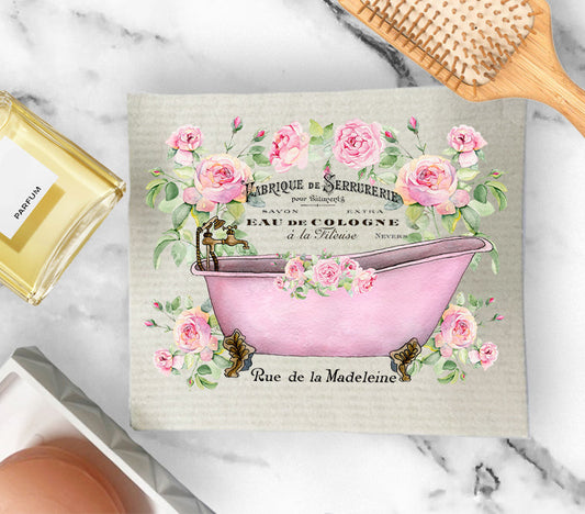 Set of 2 -  Bath & Body French Pink Roses Bathtube SWEDISH BODY CLOTH