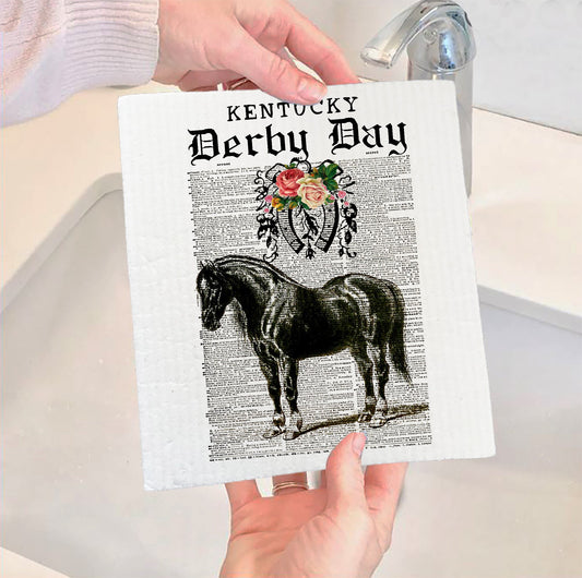 Set of 2 -  Kentucky Derby Horse Vintage Kitchen SWEDISH DISH CLOTH