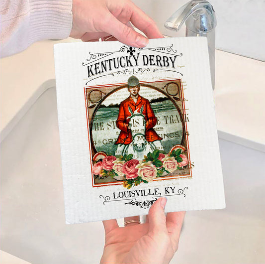 Set of 2 -  Kentucky Derby Louisville Vintage Kitchen SWEDISH DISH CLOTH