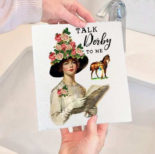 Set of 2 -  Kentucky Derby Talk Derby to Me Kitchen SWEDISH DISH CLOTH