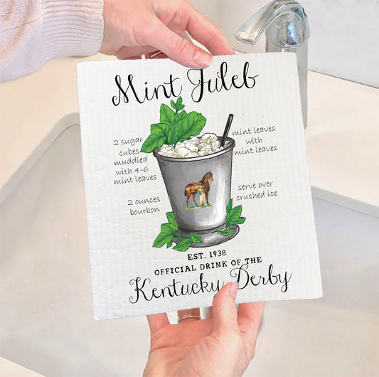 Set of 2 -  Kentucky Derby Mint Juleb Drink Kitchen SWEDISH DISH CLOTH