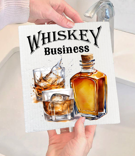 Set of 2 -  Whiskey Business Funny Sassy SWEDISH DISH CLOTH