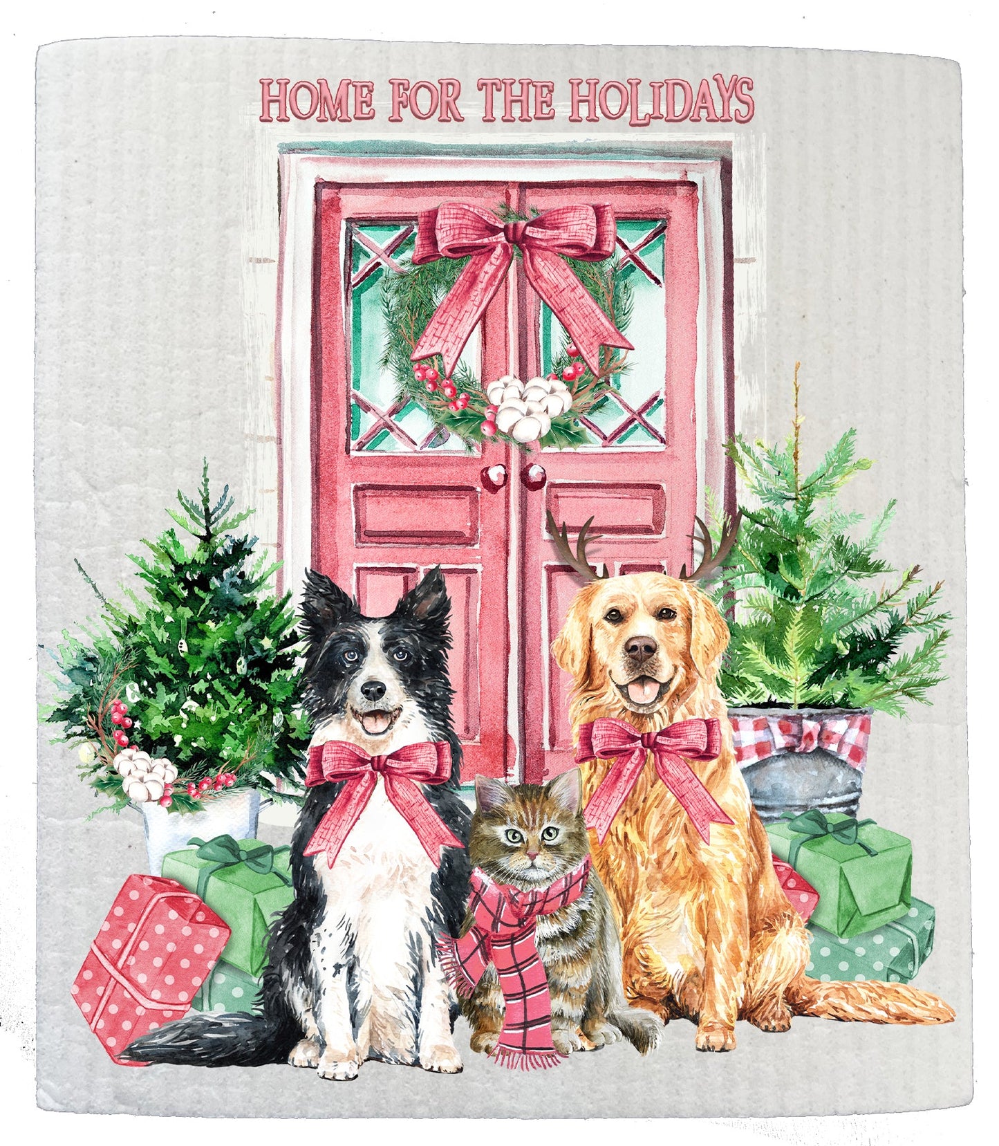 Set of 2 -  Christmas Home for the Holidays Dogs SWEDISH DISH CLOTH