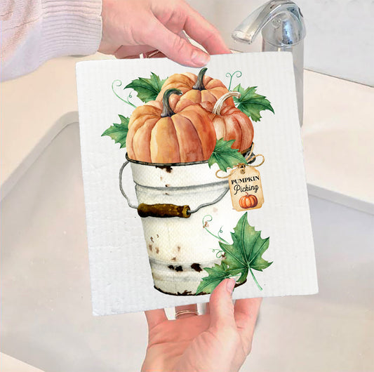 Set of 2 -  Autumn Pumpkin Kitchen SWEDISH DISH CLOTH