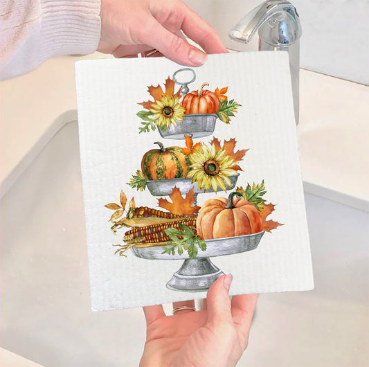 Set of 2 -  Autumn Fall 3 Tier Tray SWEDISH DISH CLOTHS