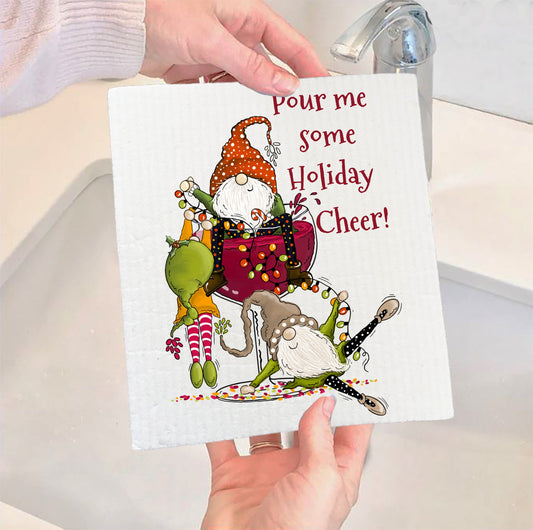 Set of 2 -  Christmas Pour Holiday Cheer Swedish Dish Cloth