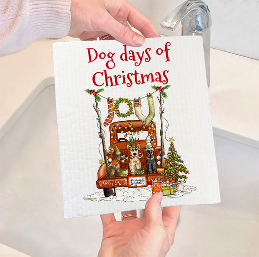 Set of 2 -  Dog Days of Christmas Swedish Dish Cloth