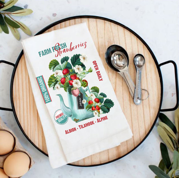 Farm Fresh Strawberries Farmers Market Flour Sack Tea Towel