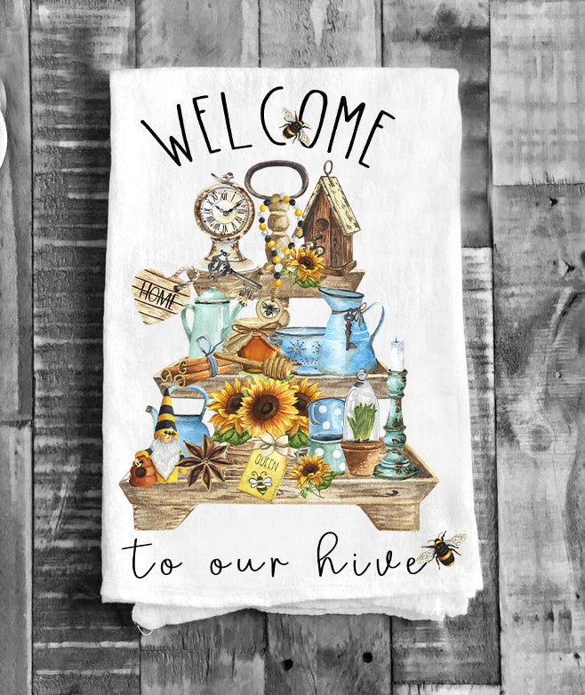 Welcome to the Hive Honey Bees Flour Sack Tea Towel