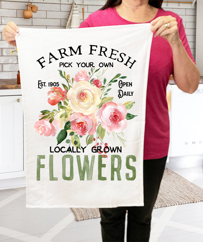 Farm Fresh Roses Spring Kitchen Terry Towel