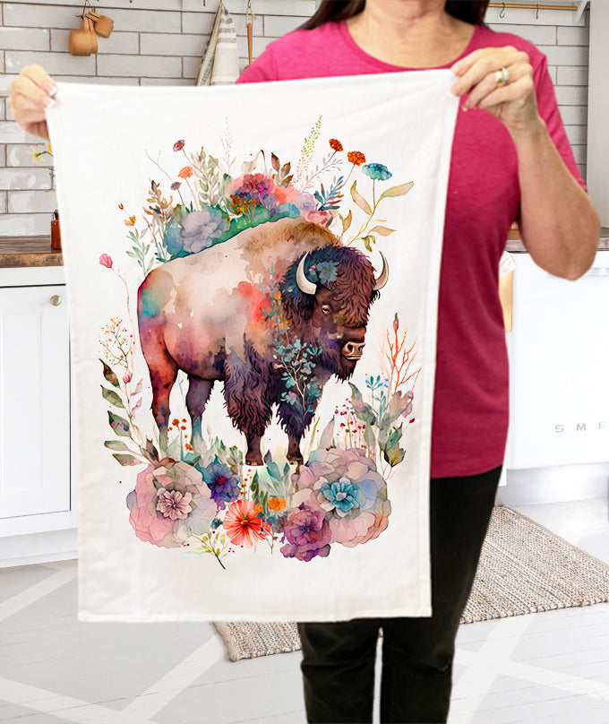 Western Buffalo Colorful Flowers Kitchen Terry Cloth Towels
