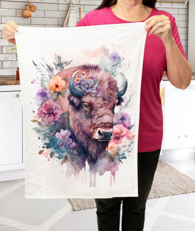 Western Buffalo Colorful Flowers Kitchen Terry Cloth Towels