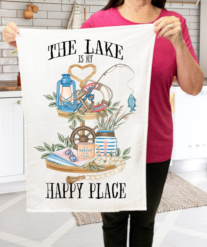 The Lake is My Happy Place Cotton Terry Cloth Towels