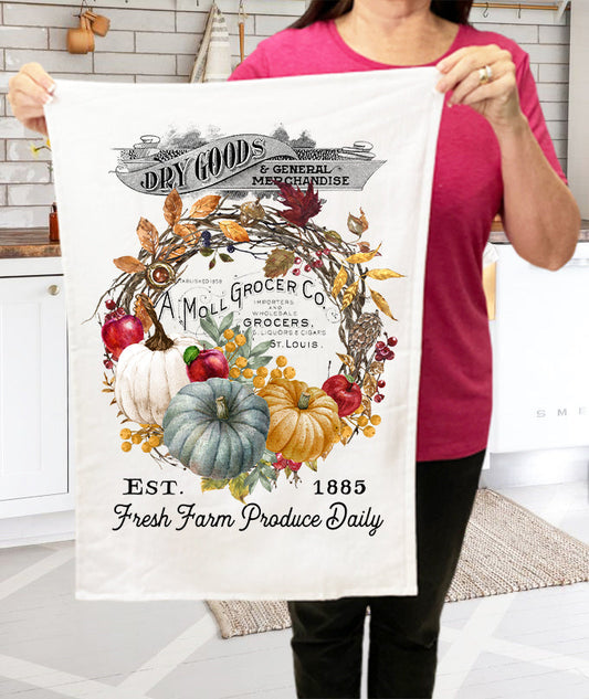 Vintage Autumn Fall Harvest Pumpkin Kitchen Terry Towel