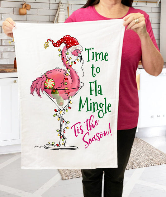 Christmas Flamingo Fla Mingle Cotton Terry Cloth Towels