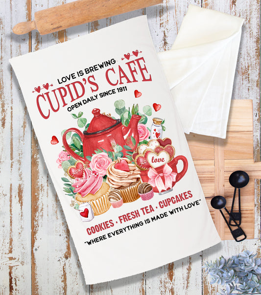 Valentine Cupid's Cafe Cupcakes Terry Cloth Towel