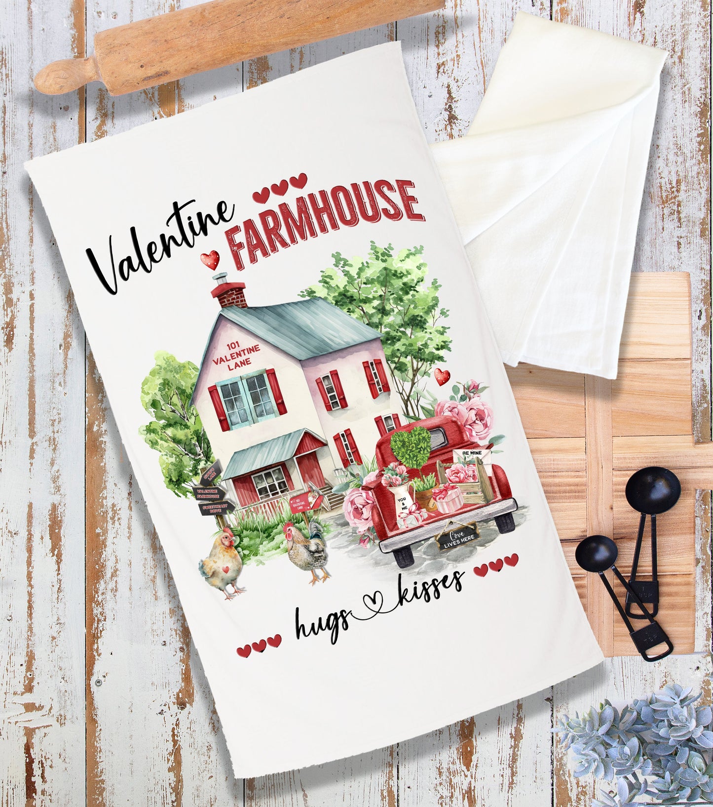 Valentine Farmhouse Hugs and Kisses Terry Cloth Towel