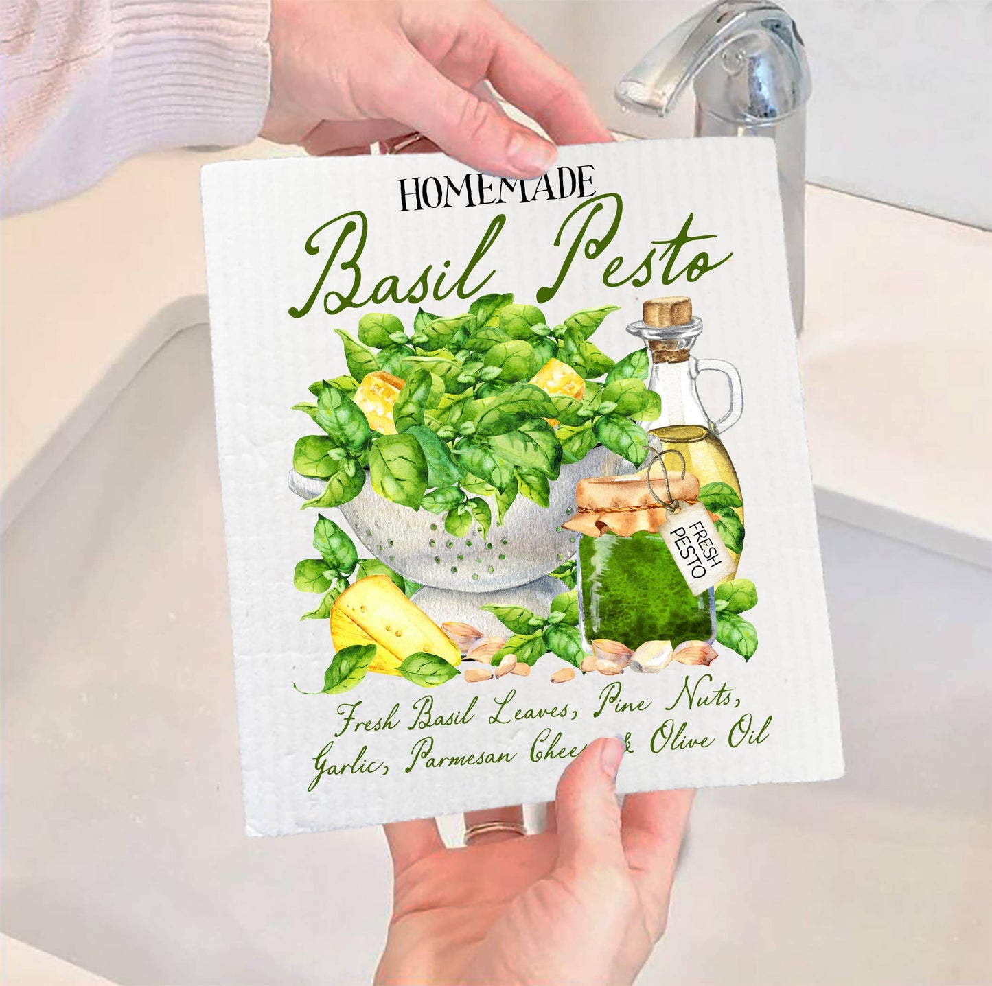 Set of 2 - Basil Pesto Fresh Olive Oil SWEDISH DISH CLOTH