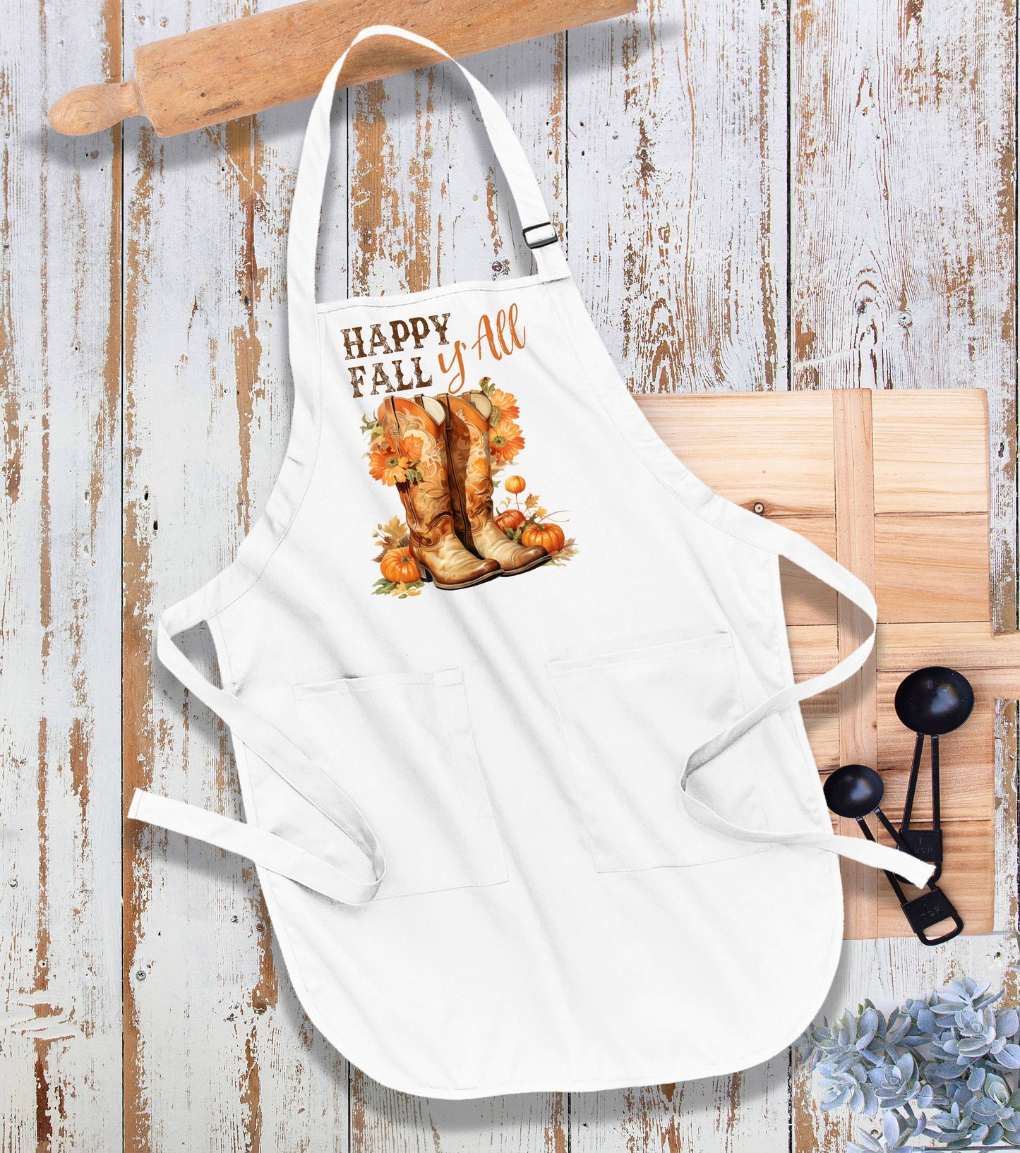 Happy Fall Y'All Cowboy Boots Western Kitchen Cotton Apron