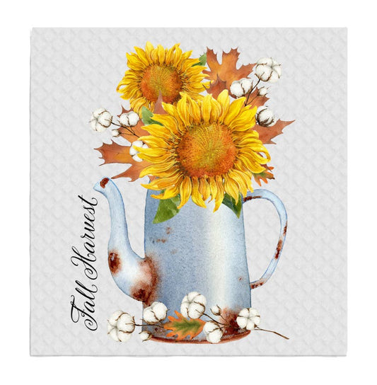 Set of 2 -  Fall Harvest Sunflower Autumn SWEDISH DISH CLOTHS