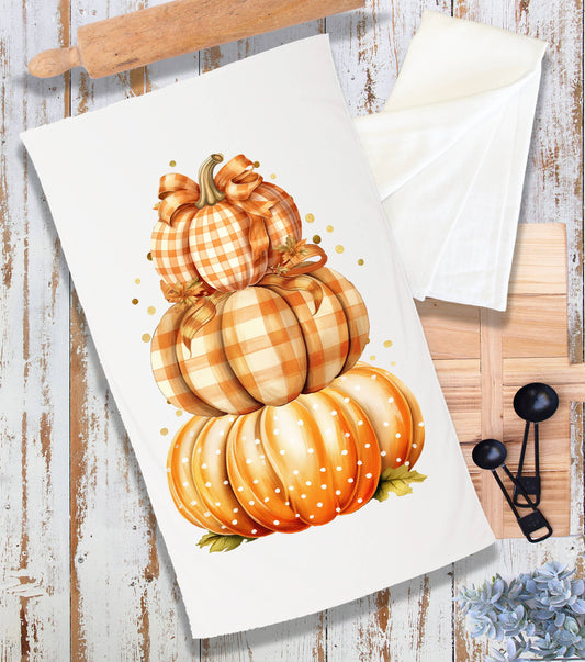 Fall Autumn Orange Checkered Pumpkins Terry Cloth Towel