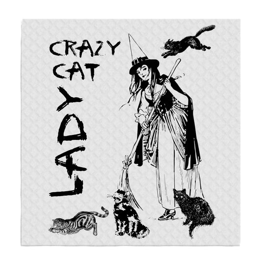 Set of 2 -  Crazy Cat Lady Witch Halloween SWEDISH DISH CLOTHS