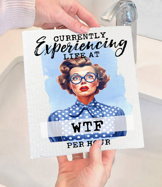 Set of 2 -  Experiencing Life at WTF Funny SWEDISH DISH CLOTH