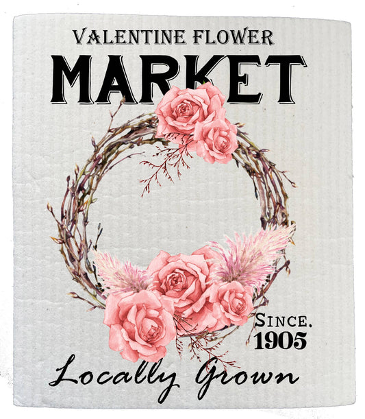 Set of 2 -  Valentine Flower Market Boho SWEDISH DISH CLOTHS