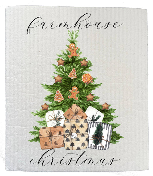 Set of 2 -  Farmhouse Christmas Tree Gifts SWEDISH DISH CLOTH