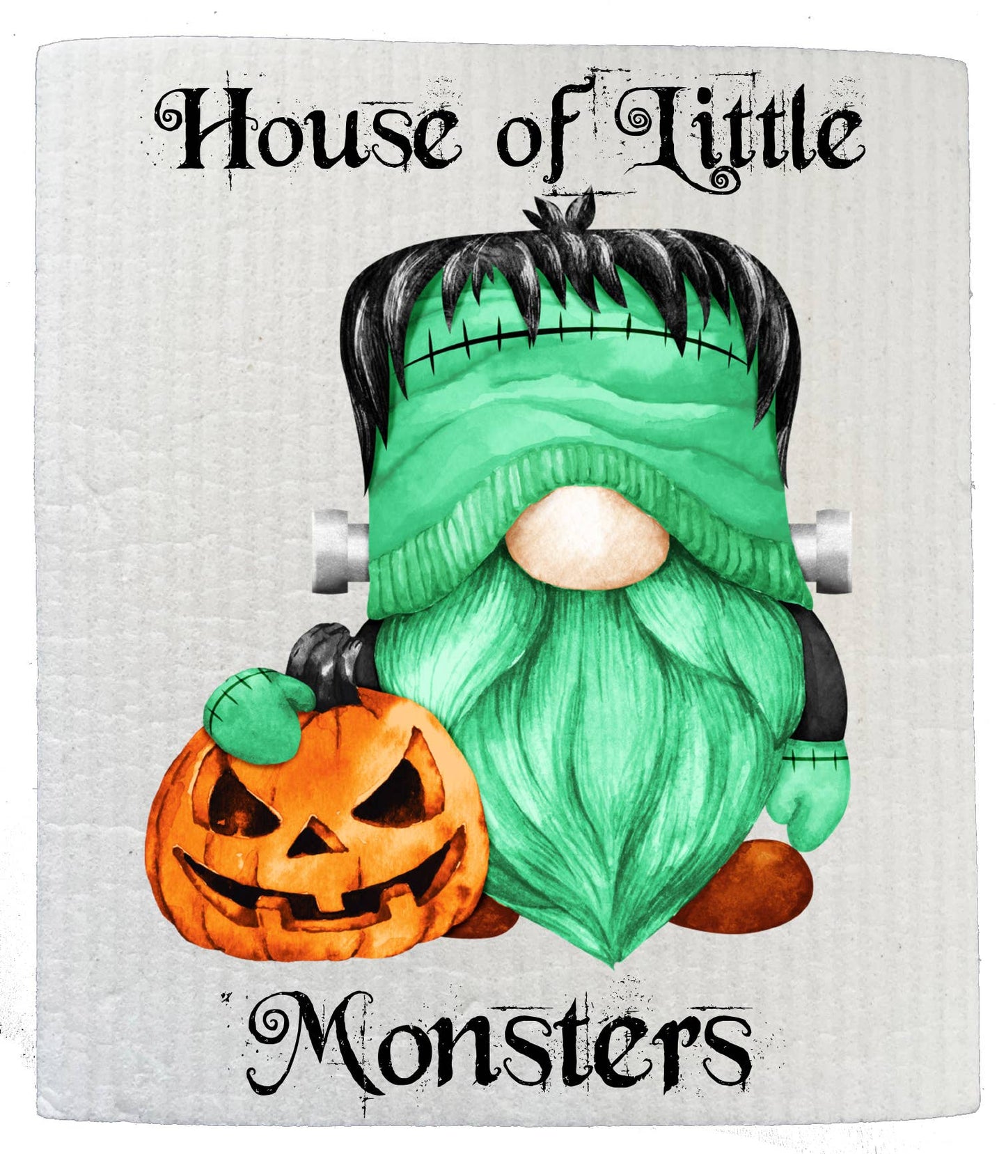 Set of 2 -  Gnome House of Monsters Halloween SWEDISH DISH CLOTH