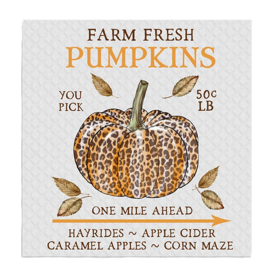 Set of 2 -  Fall Autumn Farm Leopard Pumpkin SWEDISH DISH CLOTH