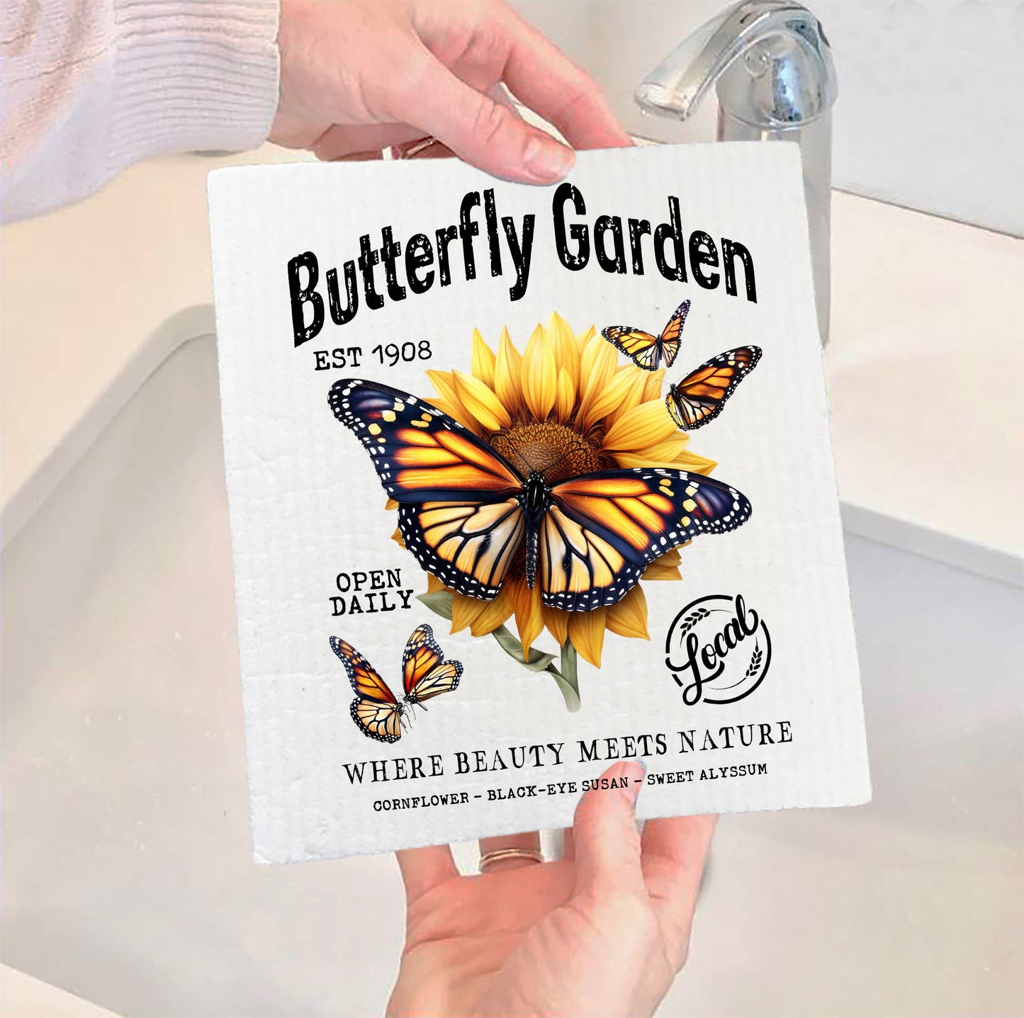 Set of 2 - Monarch Butterfly Garden SWEDISH DISH CLOTH