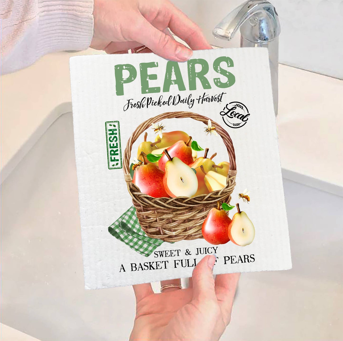 Set of 2 - Country Farm Fresh Pears Fruit Kitchen Swedish Dish Cloth