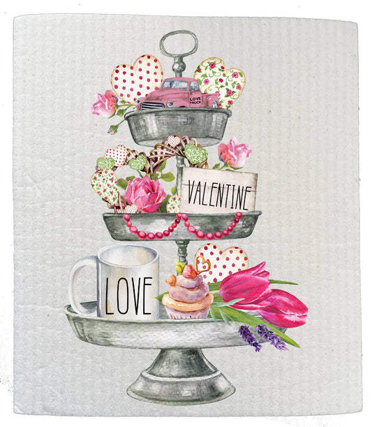 Set of 2 -  Valentine 3 Tier Tray Modern Farmhouse SWEDISH DISH CLOTHS