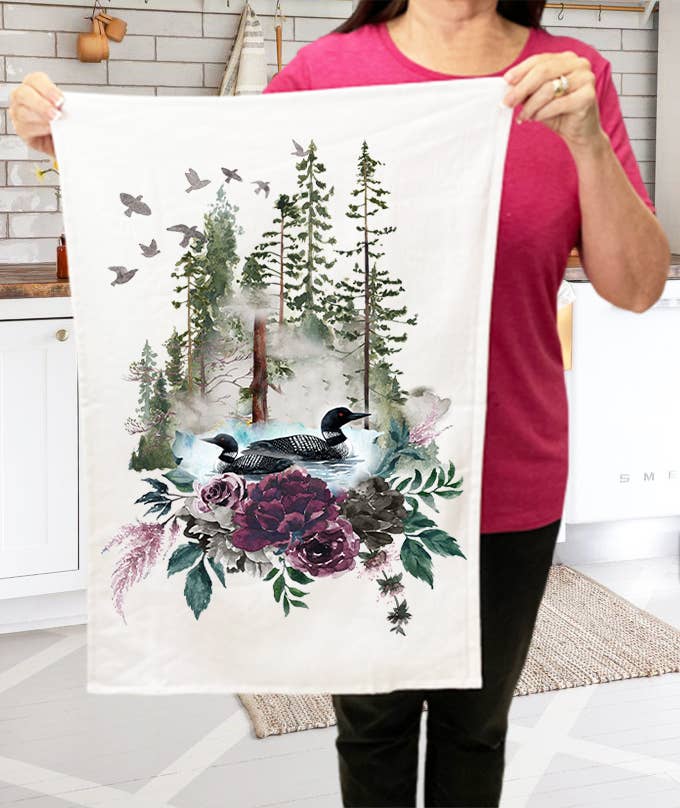 Loons Lake Mountains Wildlife Kitchen Terry Cloth Towels
