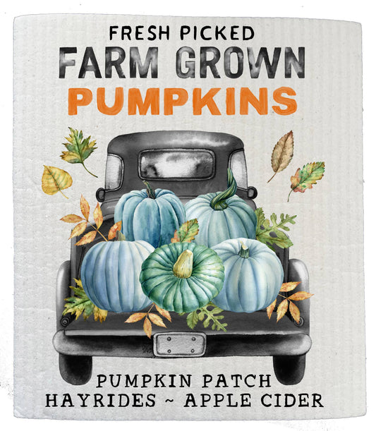 Set of 2 -  Fall Autumn Pumpkin Truck Farm SWEDISH DISH CLOTH
