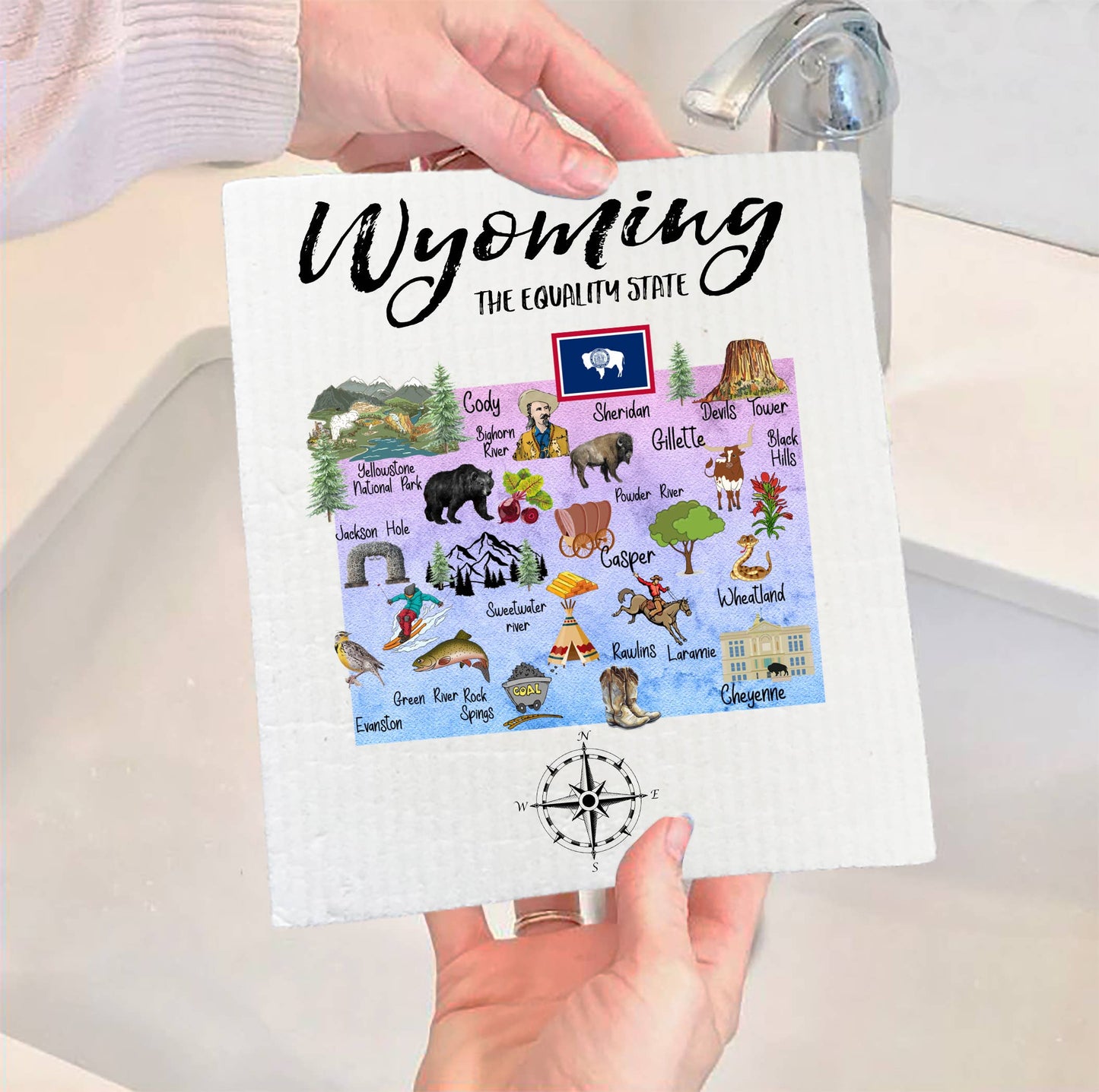 Set of 2 -  Wyoming State Map Souvenir  SWEDISH DISH CLOTH