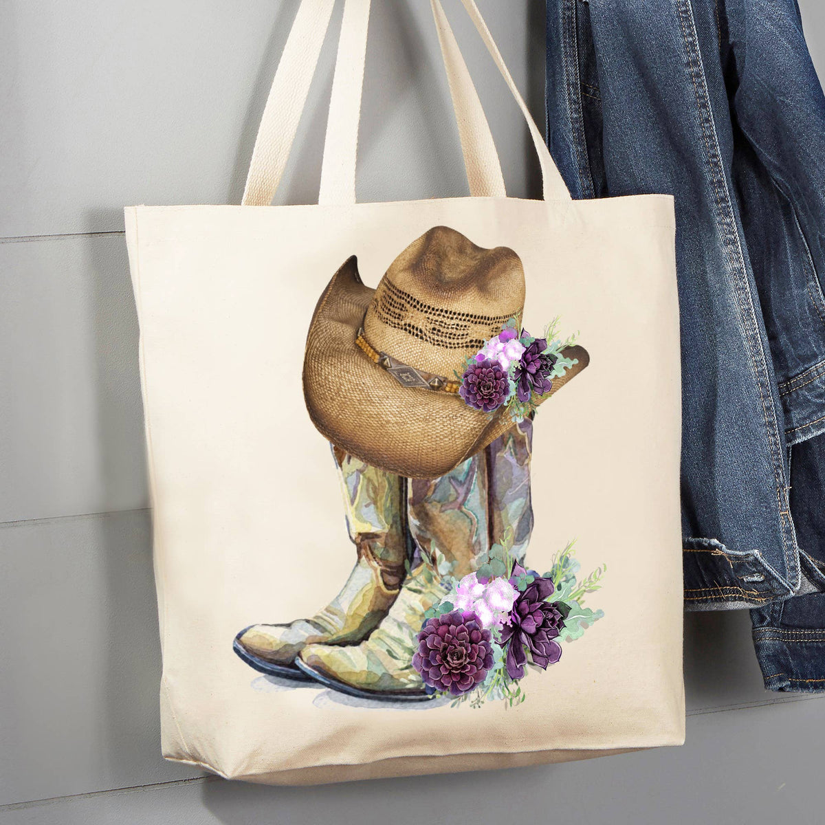 Western Cowboy Boots Hats Southwestern 12 oz Canvas Tote Bag