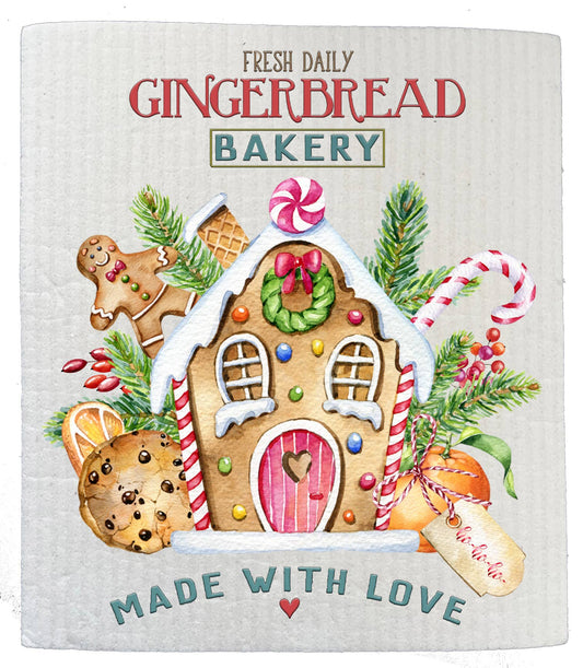 Set of 2 -  Christmas Gingerbread House Bakery SWEDISH DISH CLOTH