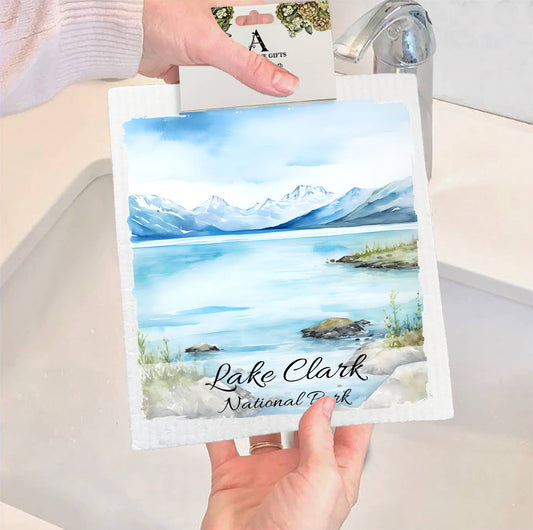 Set of 2 -  Lake Clark National Park Alaska  SWEDISH DISH CLOTH