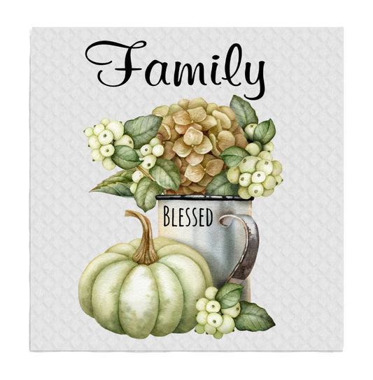 Set of 2 -  Fall Autumn Family Pumpkin SWEDISH DISH CLOTH